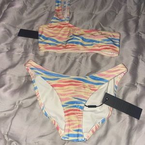 Triangl one shoulder velvet colorful leopard print bikini